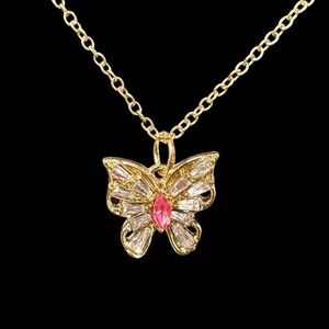 Sparkling Gold & Silver Butterfly Pendant Necklace. NWT